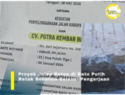Proyek Jalan Beton di Batu Putih Retak Sebelum Selesai Pengerjaan, PPK PUPR Berau Memilih Senyap